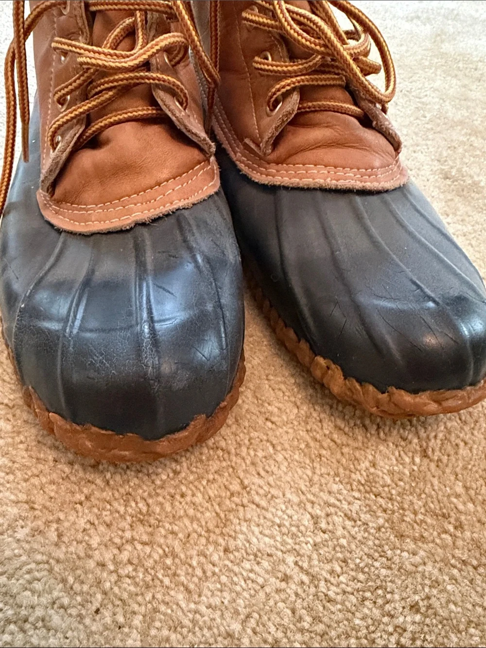 Sporto Brown Leather and Black Rubber Lace-Up Duck Boots